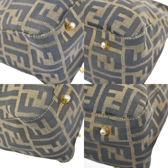 FENDI Logo Zucca Pattern Hand Bag Canvas Leather Brown GHW Italy - Picture 7 of 14